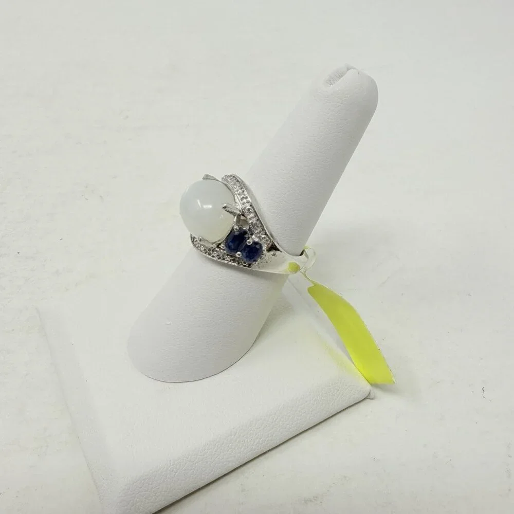 Shop‎ LC Sri Lankan Silver Moonstone/Blue Sapphire/Diamond Size 7 Ring 5361